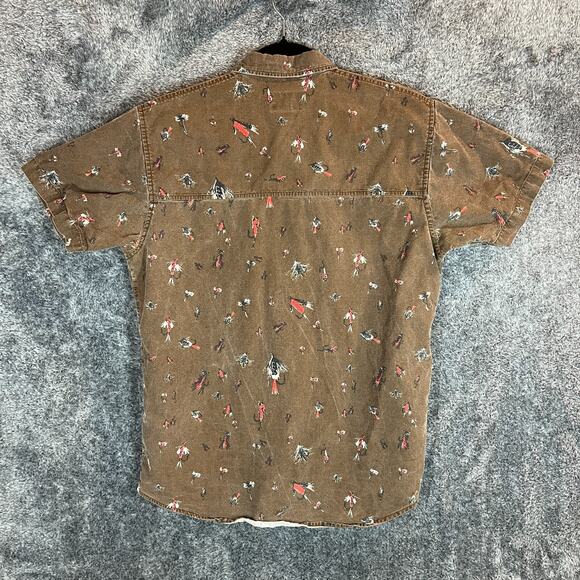 Coalatree Shirt Mens Medium Brown Fishing Lure Print Organic Cotton Outdoors - Picture 2 of 9